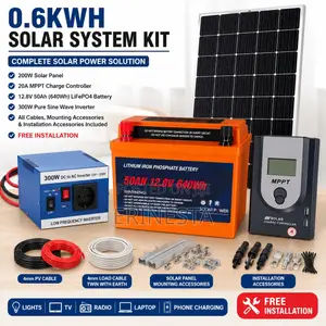 0.6kwh Solar System: 300w Inverter, 200w Panel, 50ah Lifepo4, 20a MPPT