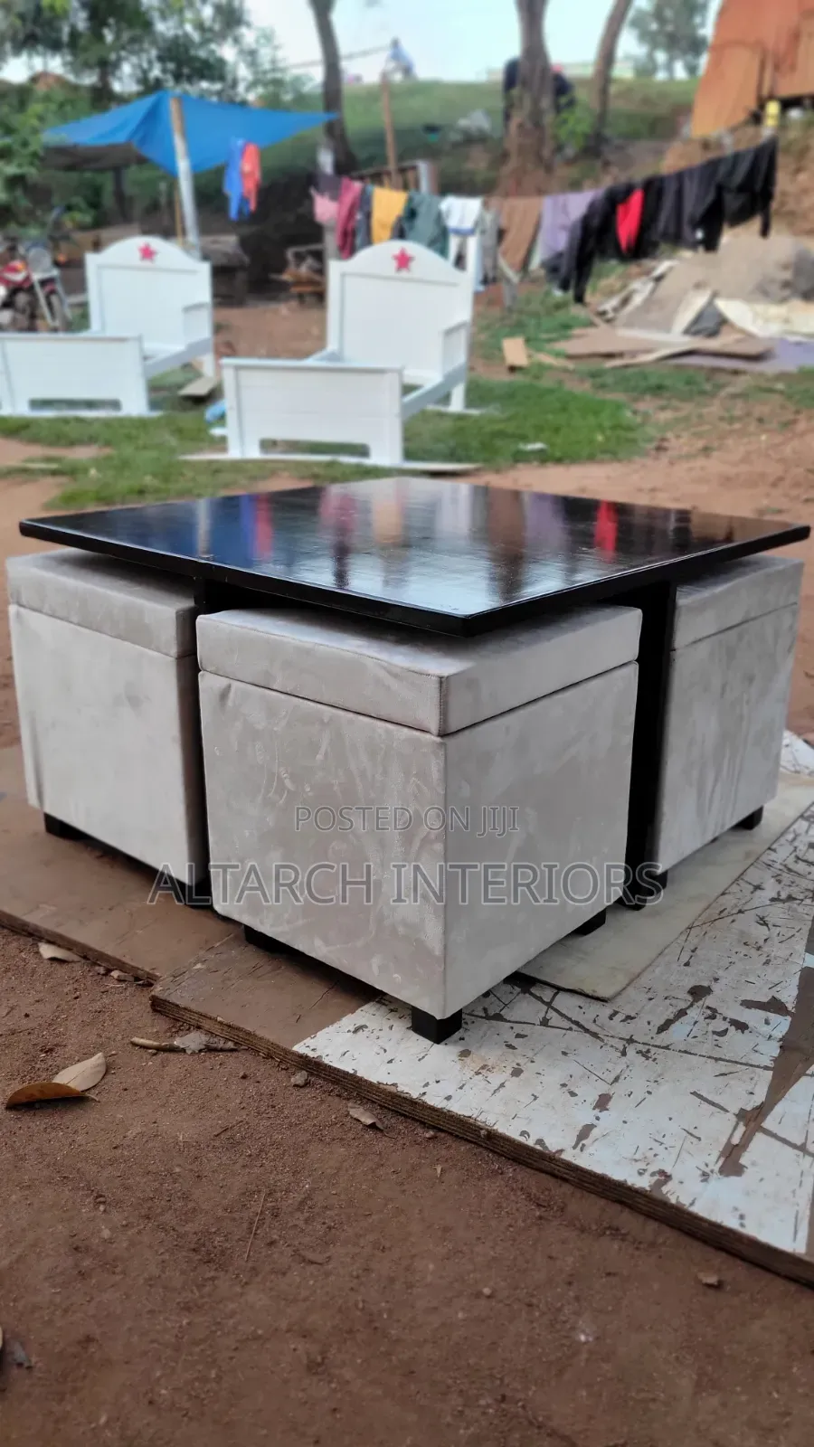 Well Finished Coffee Table in Coffee Brown With Dressed Small Tables