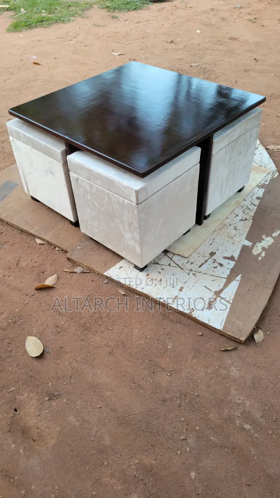 Well Finished Coffee Table in Coffee Brown With Dressed Small Tables