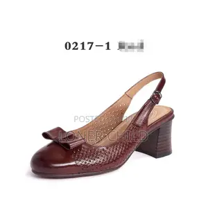 Women's Perforated Bow Slingback Block Heel Pumps