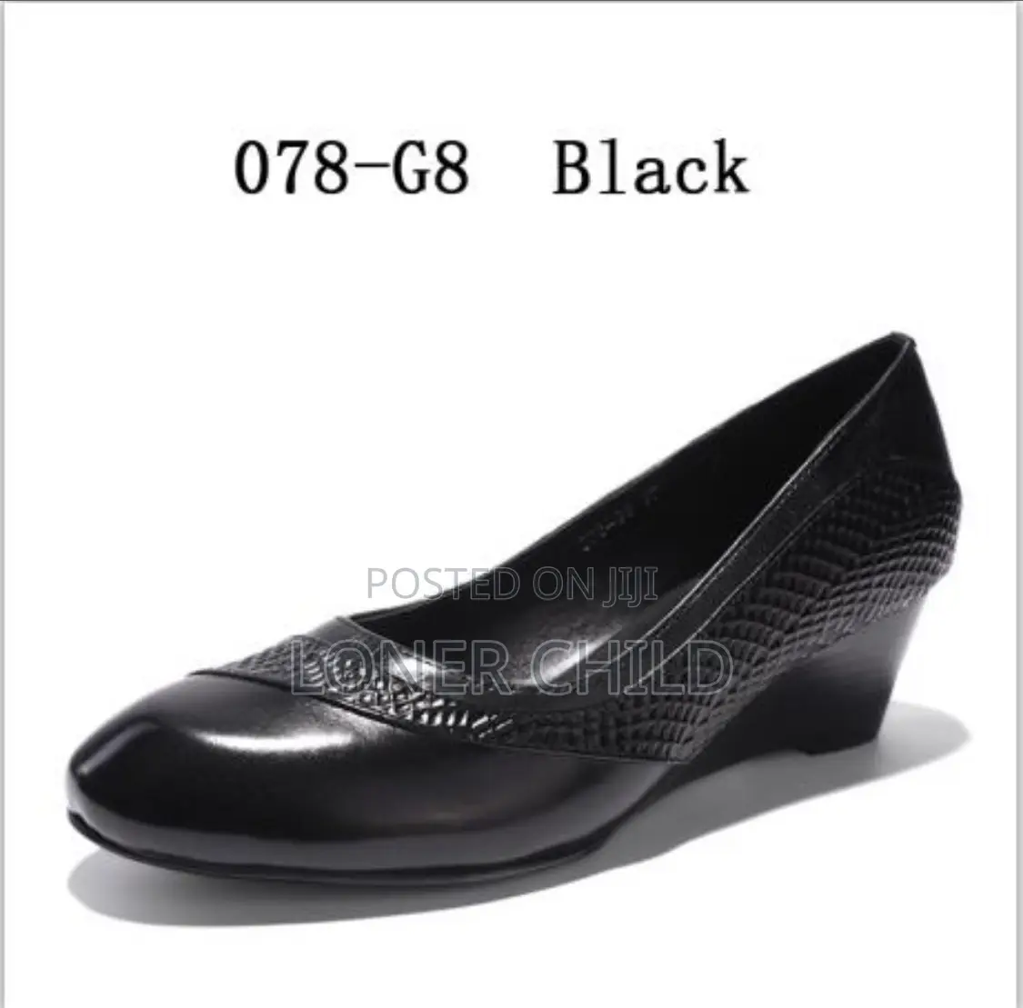 Women's Black Patent Leather Textured Wedge Pump