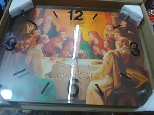 Rectangular Wall Clock Features a Holographic Image on a Glass Surface