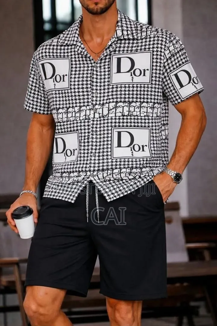 Men's Patterned Button-down Shirts Paired With Shorts.