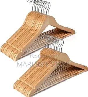 12pcs Wooden Hanger a Natural Finish and Rotating Chrome Hook.