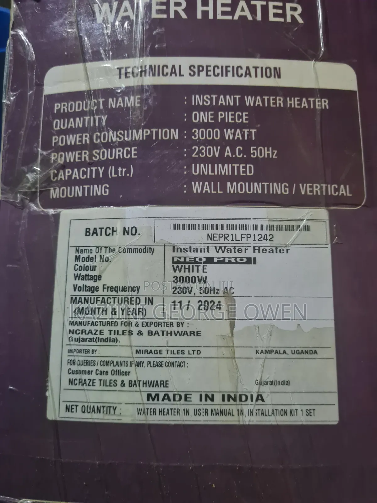 Instant Water Heater