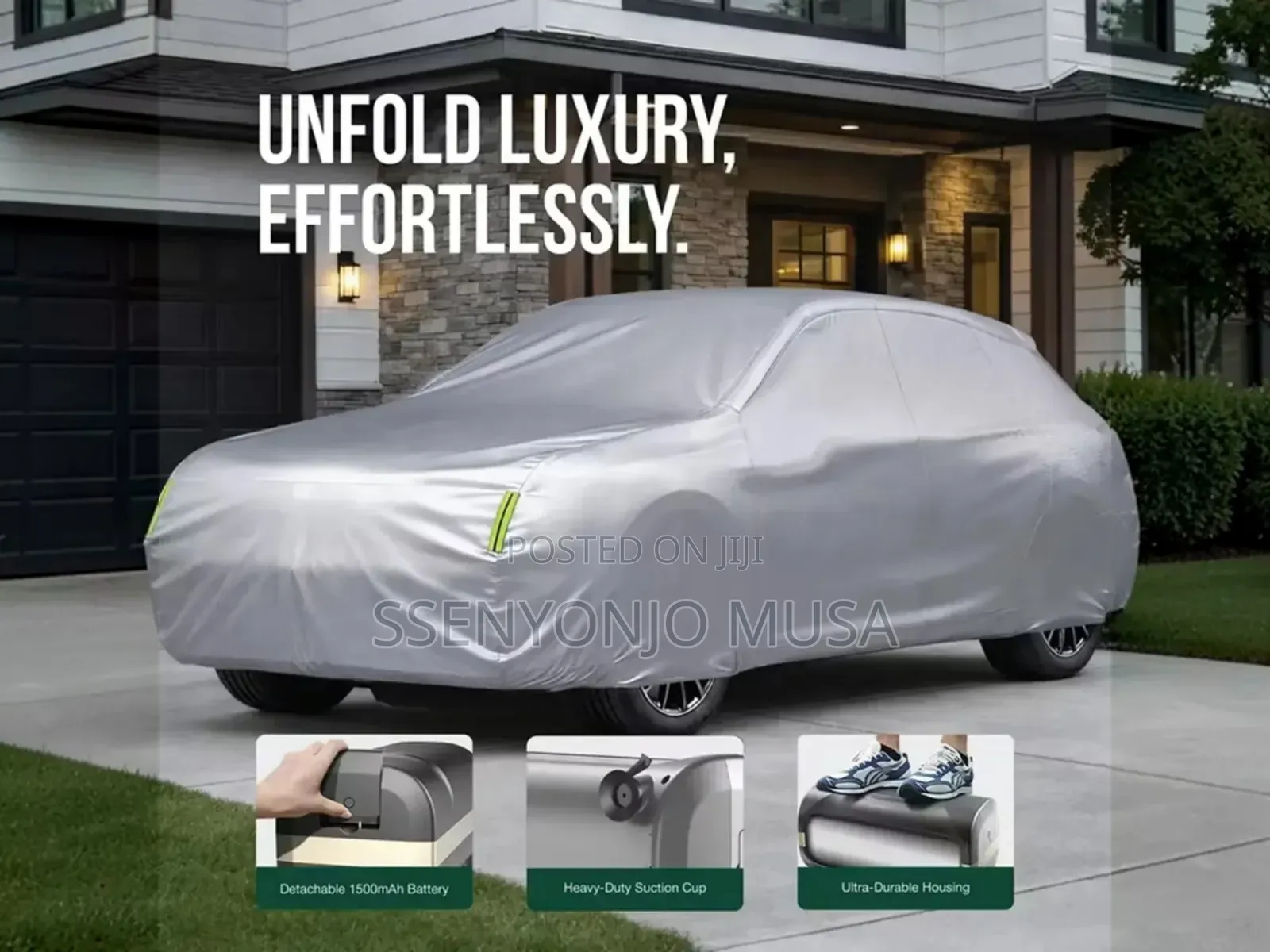 Green Lion Auto Retractable Car Cover With Remote Control - Black