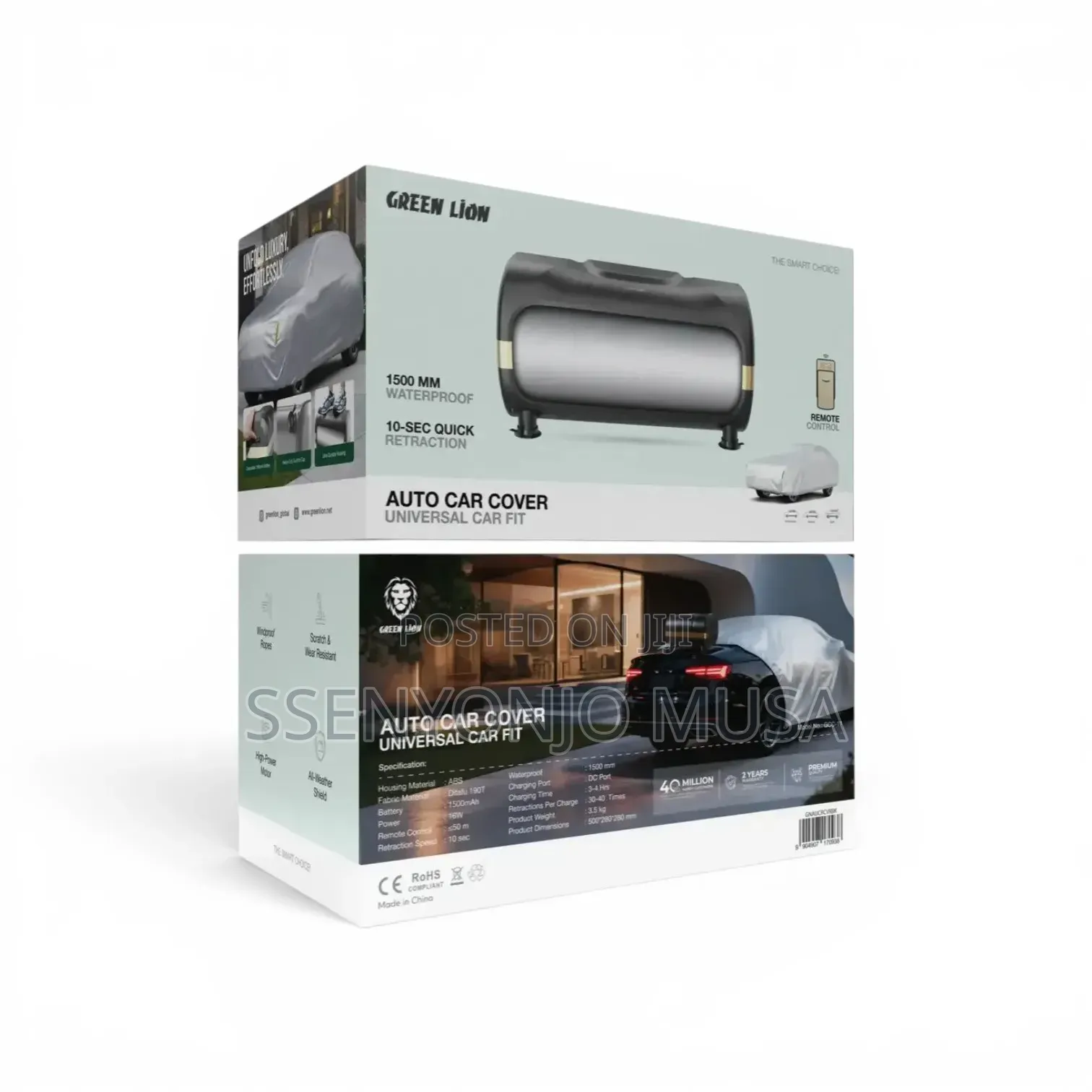 Green Lion Auto Retractable Car Cover With Remote Control - Black