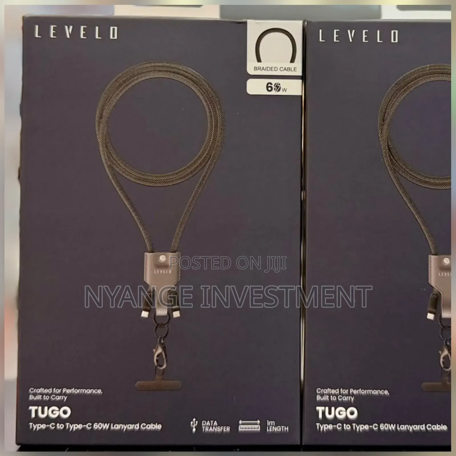 Levelo Tugo Type-C to Type-C Lanyard Cable 60w Power Delivery.