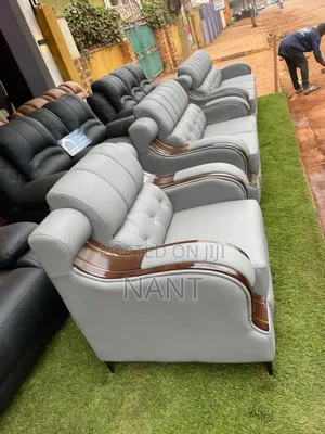 Executive 7 Seater Sofa Set ,Premium Leather Armrest With Wood Trim