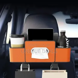 Leather and Fabric Car Organizer With Cup Holder