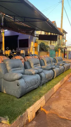 Luxury Recliner Sofa Set Gray Leather With Cup Holders