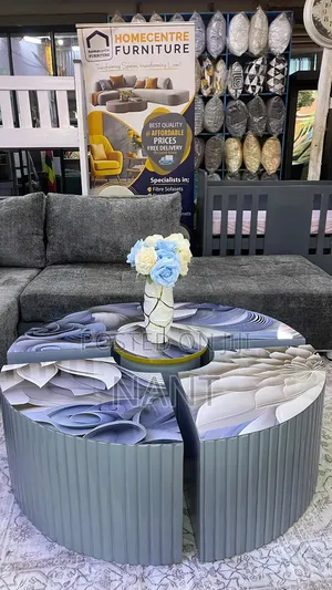 Morden Round Center Table Lazy Susan , Fluted Base 3d Floral Print