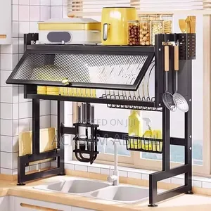 A Black Carbon Steel, 2-Tier Over-the-Sink Kitchen Organizer