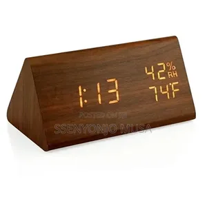Wooden Digital Alarm Clock With Led Display, Temperature, Humidity