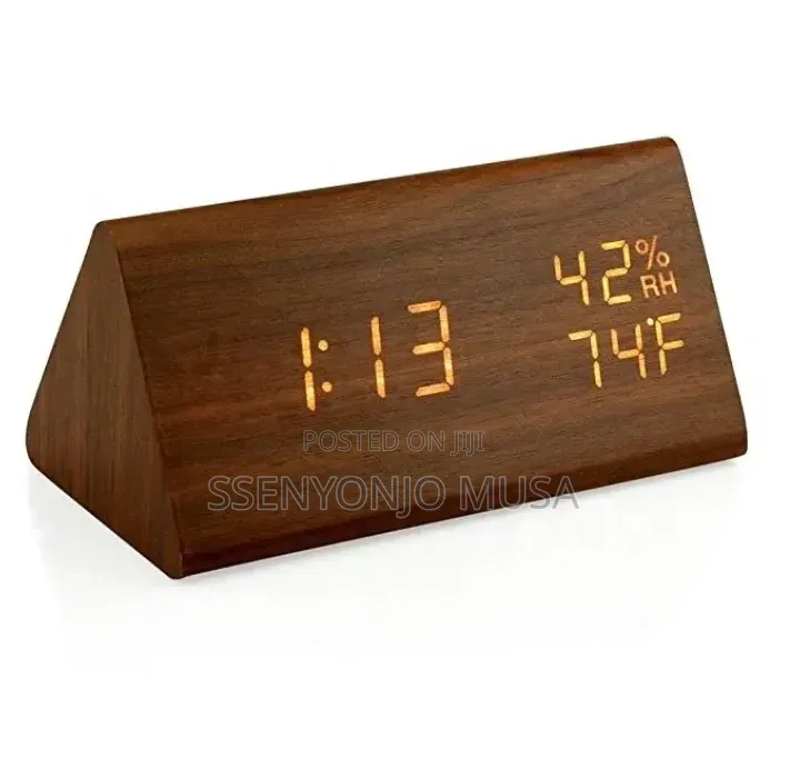 Wooden Digital Alarm Clock With Led Display, Temperature, Humidity