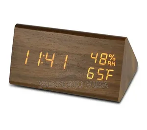 Wooden Digital Alarm Clock With Led Display, Temperature, Humidity