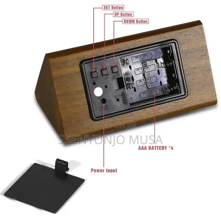 Wooden Digital Alarm Clock With Led Display, Temperature, Humidity