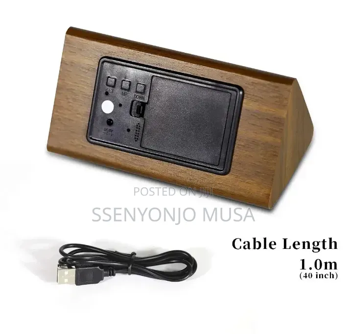 Wooden Digital Alarm Clock With Led Display, Temperature, Humidity
