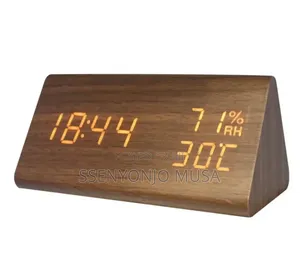 Wooden Digital Alarm Clock With Led Display, Temperature, Humidity