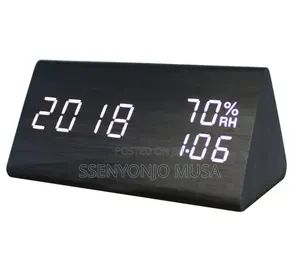 Wooden Digital Alarm Clock With Led Display, Temperature, Humidity