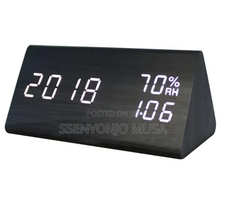 Wooden Digital Alarm Clock With Led Display, Temperature, Humidity