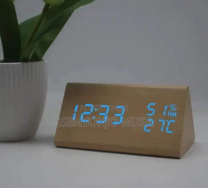 Wooden Digital Alarm Clock With Led Display, Temperature, Humidity