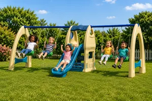 Premium Plastic Kids Playground Set With 4 Swings Centre Slide