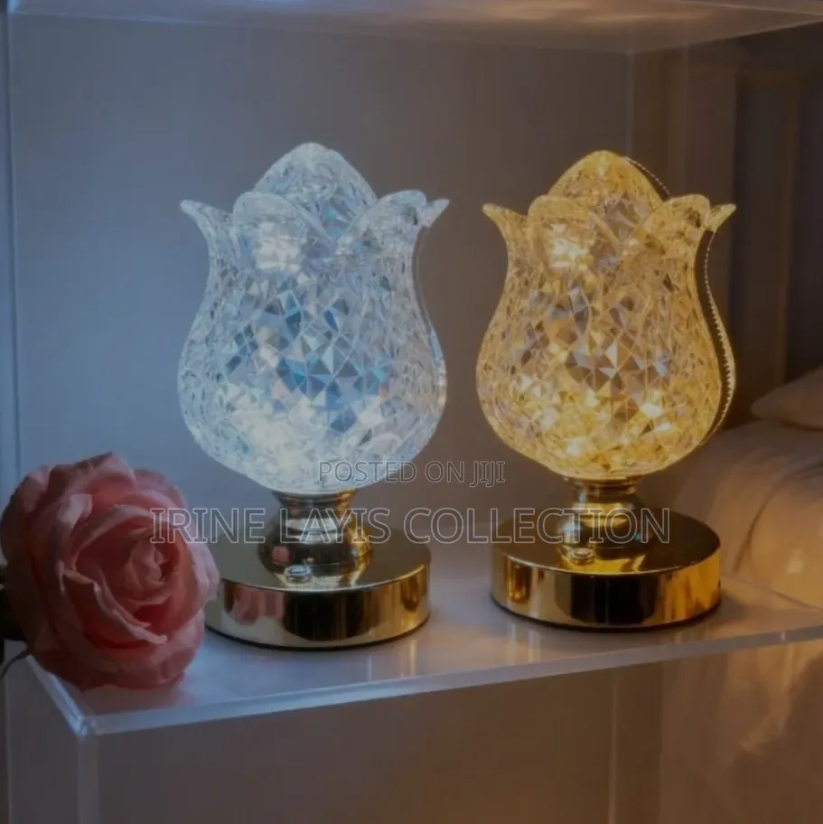 Diamond Rechargeable Touch Lamp With a Crystal-Like Flower Shade.