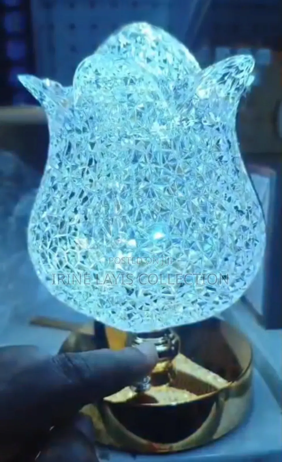 Diamond Rechargeable Touch Lamp With a Crystal-Like Flower Shade.