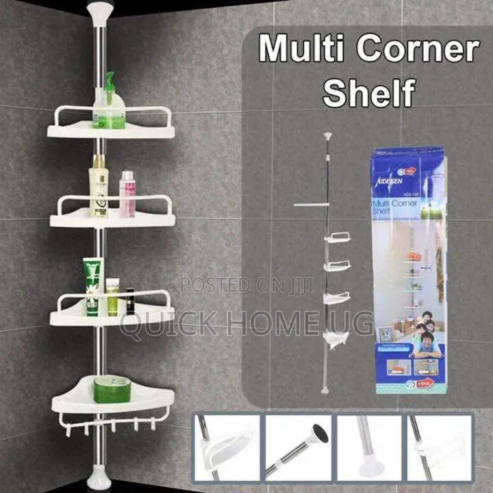 Adjustable Multi Corner Shelf Bathroom Organizer Storage Rack White
