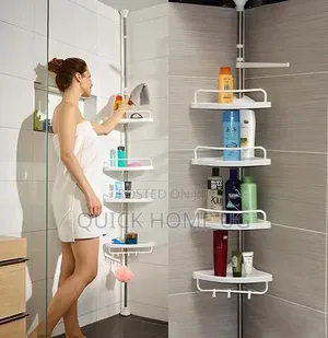 Adjustable Multi Corner Shelf Bathroom Organizer Storage Rack White