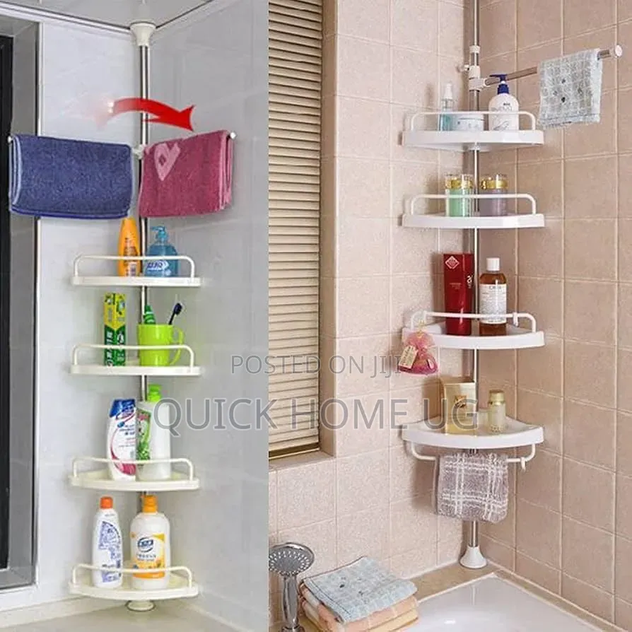 Adjustable Multi Corner Shelf Bathroom Organizer Storage Rack White