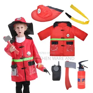 Fire Fighter Costume With Tools for Kids, Outfit for 3-7 Years Old