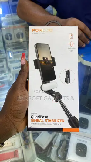 Porodo Quadbase Gimbal Stabilizer Detachable Fill Light – Anti-Shake