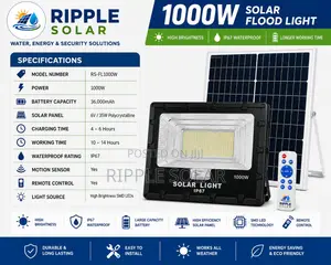 1000w Solar Flood Light With Panel & Remote Ip67 Outdoor Security