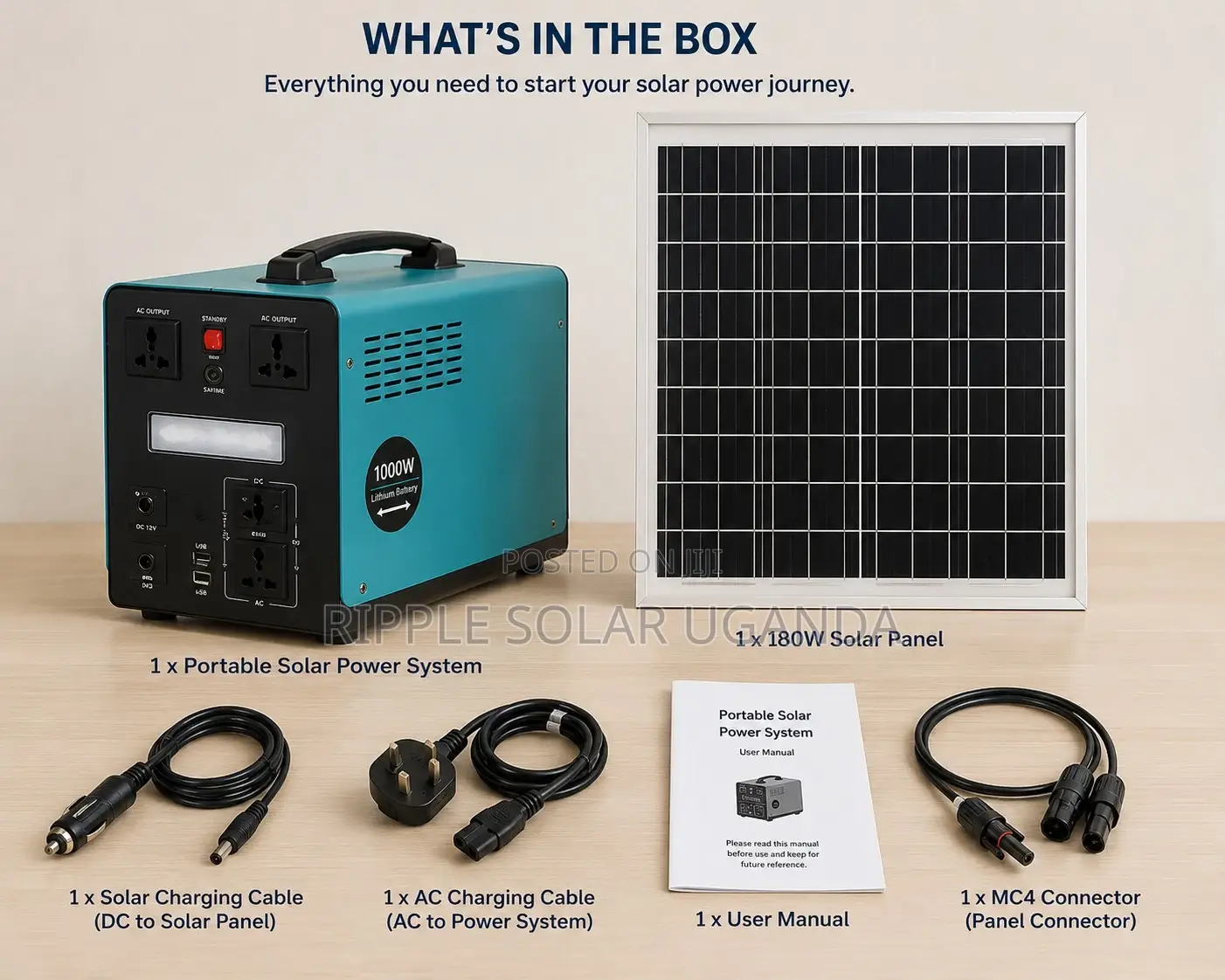 1000w Portable Solar Power System Lifepo4 Battery With 180w Panel