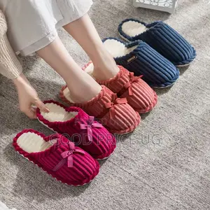 Plush Ribbed Corduroy House Slippers