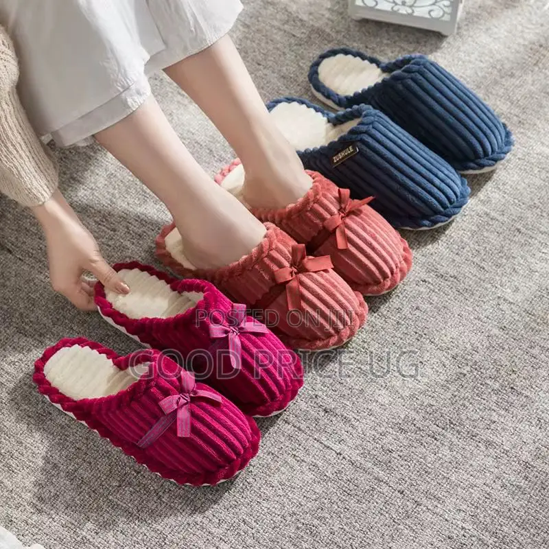 Plush Ribbed Corduroy House Slippers