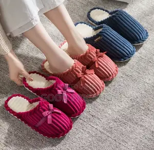 Plush Ribbed Corduroy House Slippers