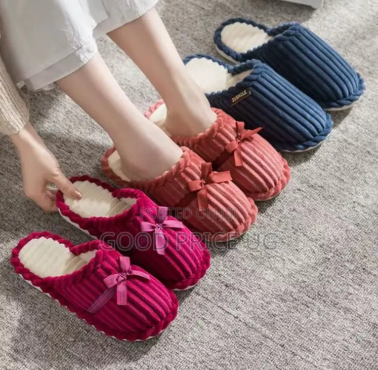 Plush Ribbed Corduroy House Slippers