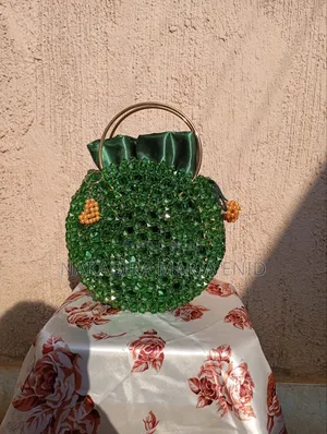 Elegant Handmade Crystal Beaded Bag With Gold Handle