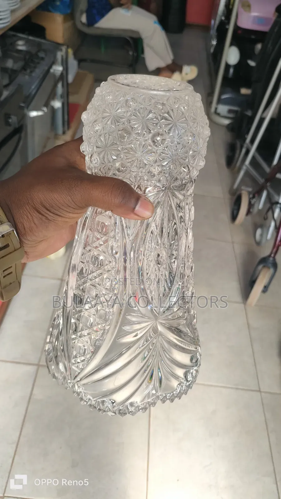 UK Used Clear Crystal or Pressed Glass Flower Vase.