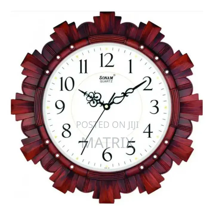 Sonam Quartz Wall Clock Plastic Wooden With Round Dial Shape -Brown