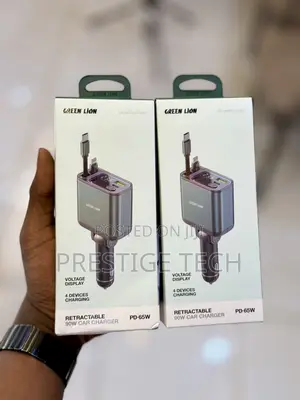 Green Lion 90W Car Charger With Dual Retractable Cable Digital Display