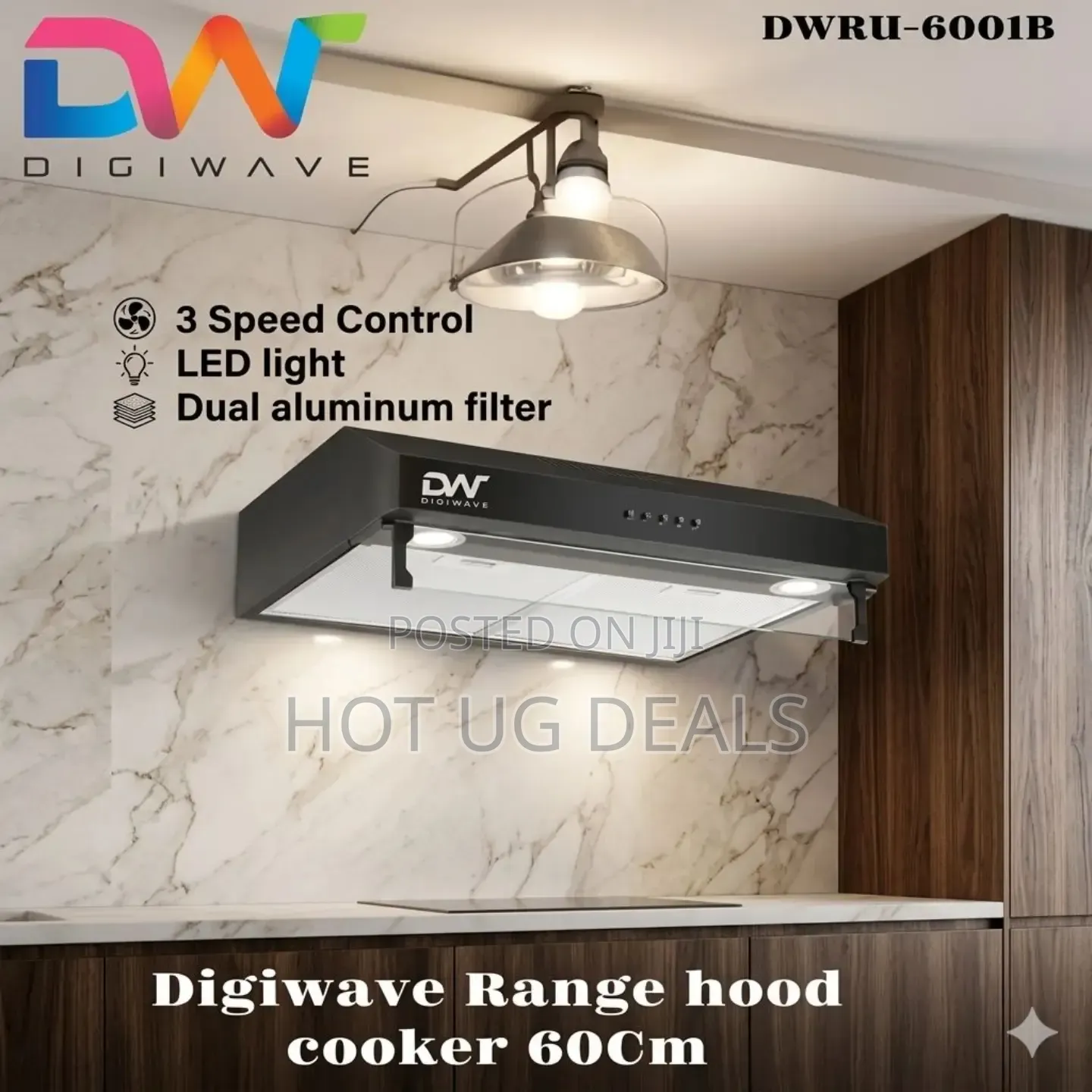 DW Chimney Hood Extractor Range Hood - Black