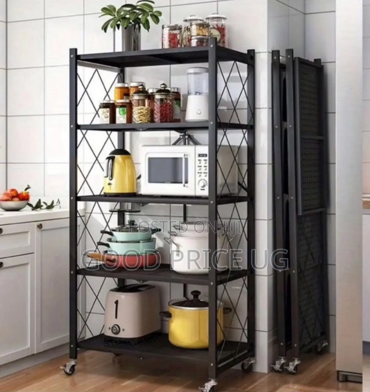 5-Tier Foldable Metal Kitchen Storage Rack With Wheels