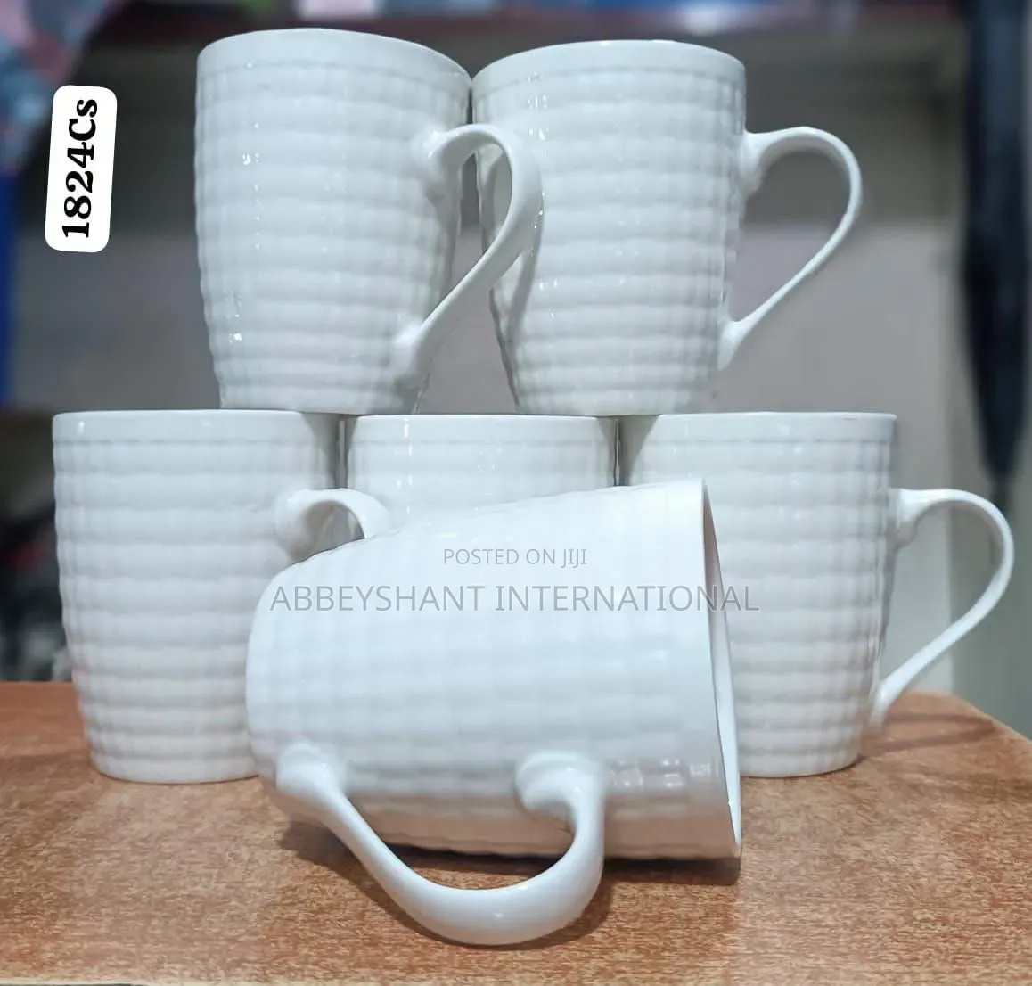 12pcs White Cups White Textured Porcelain Coffee Mugs
