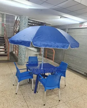Plastic Chairs, Table and Umbrella for Outdoor Functions