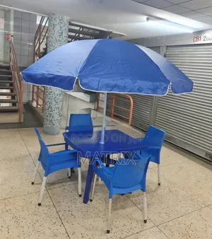 Plastic Chairs, Table and Umbrella for Outdoor Functions