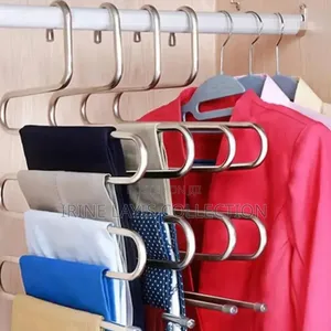 5pc Set of 5-Layer, S-Shaped Stainless Steel Pants Hangers.